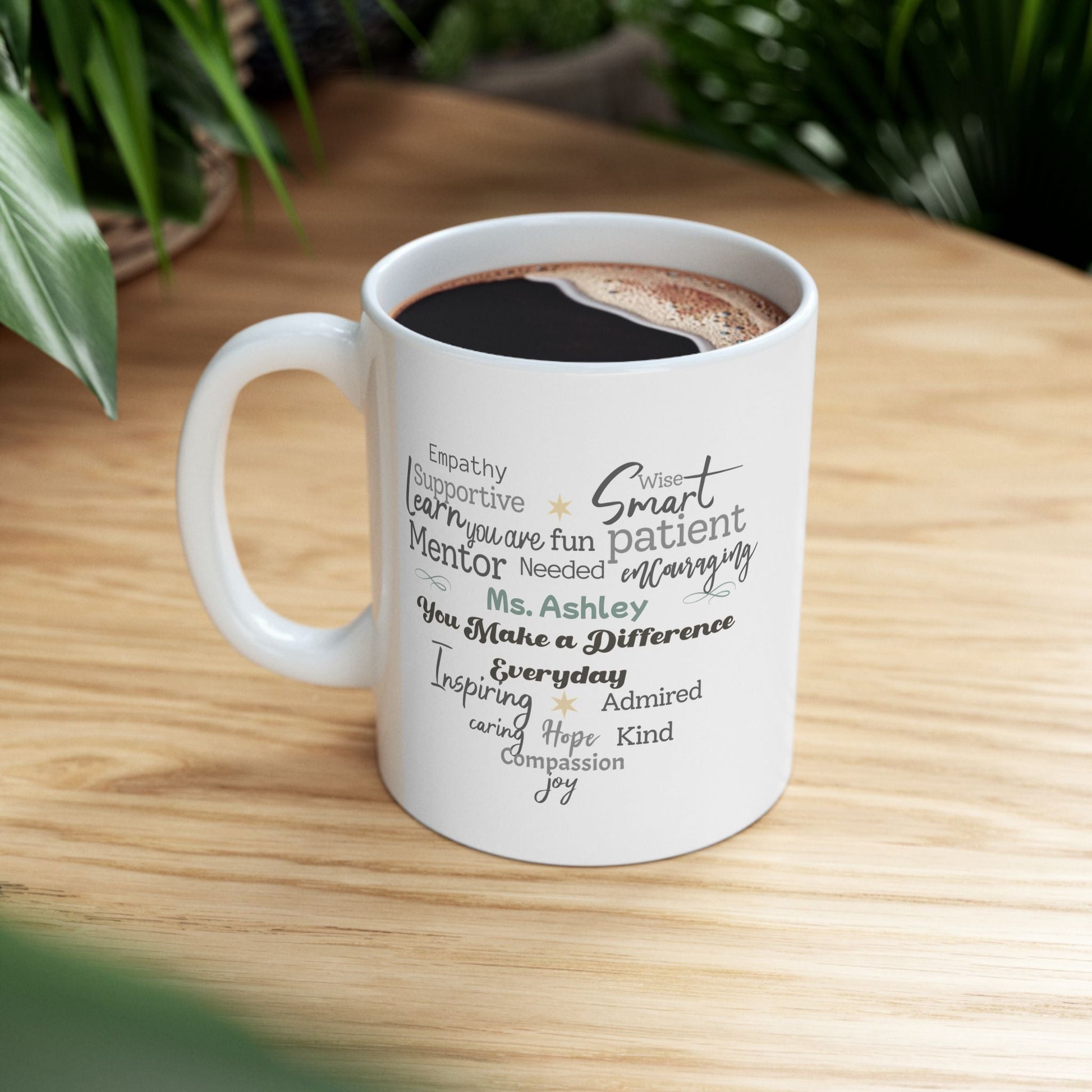 Custom Heart Word Cloud Mug – Personalized Name Gift for Mentors, Teachers & Caregivers Affordable ABA Materials