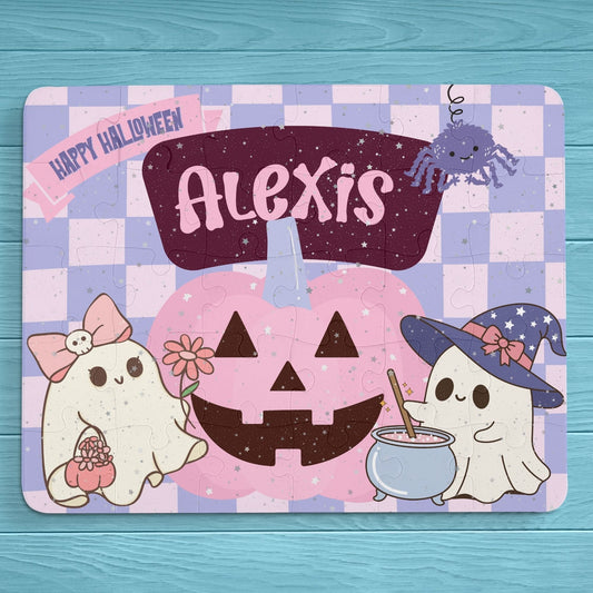 Personalized Halloween Puzzle for Kids – 30-Piece Cute Ghost & Pumpkin Custom Name Puzzle Printify
