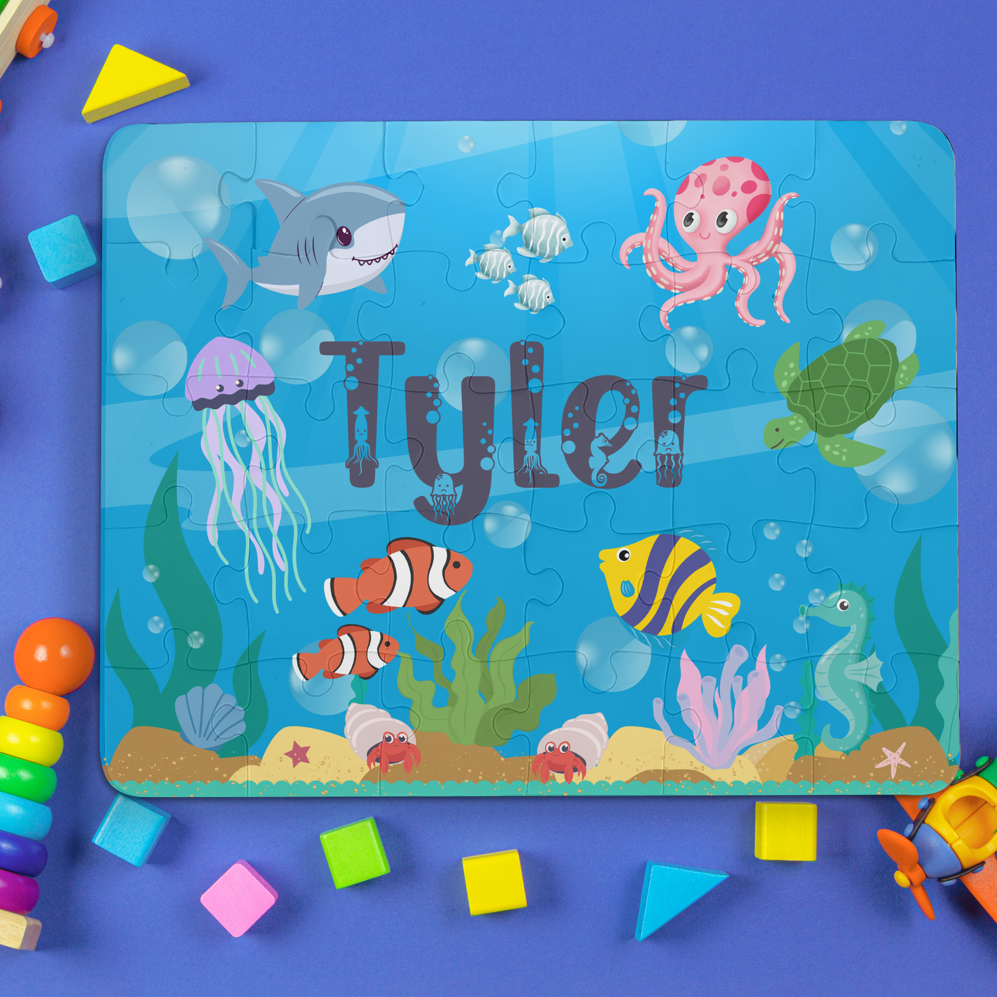 Personalized Kids' Puzzle, 30-Piece Ocean Adventure Puzzle Educational Gift for Child Printify