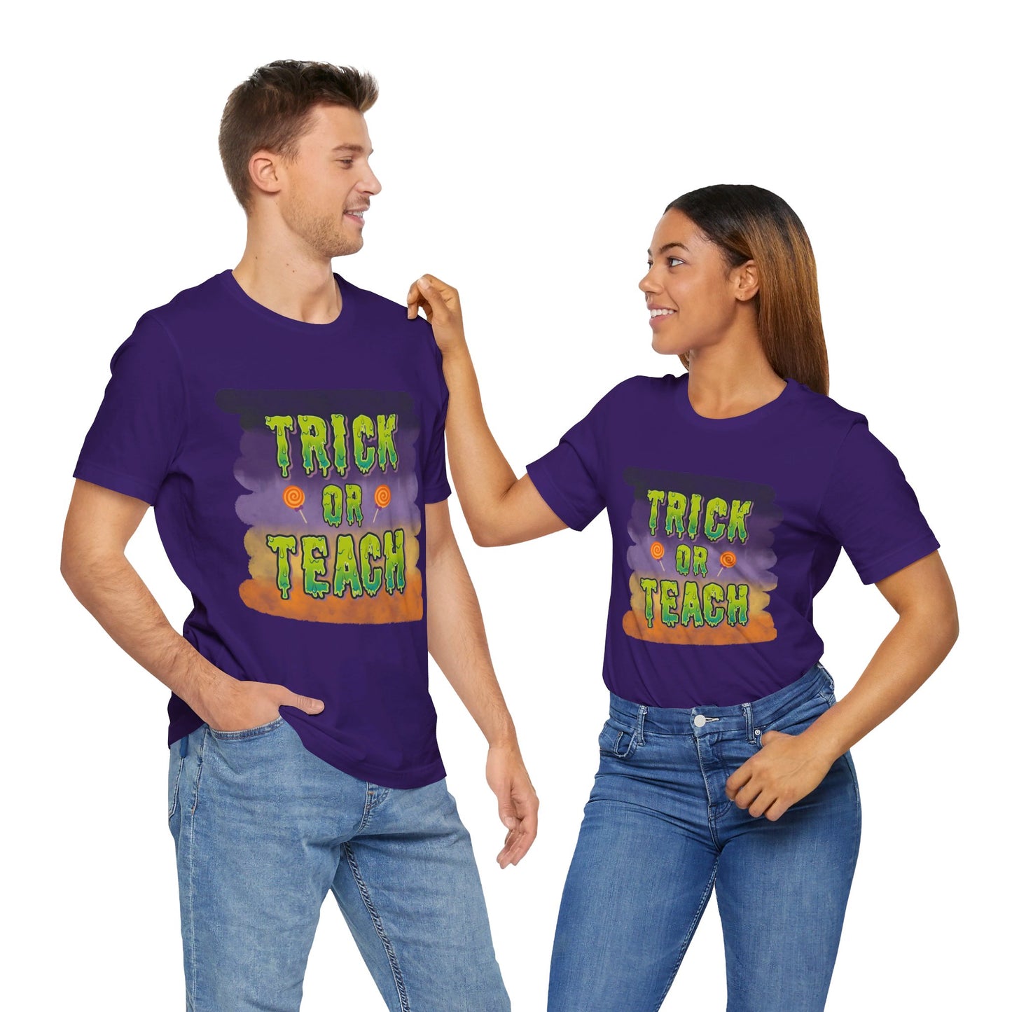 Fun Teacher Halloween Shirt- Unisex Design for Educators Trick or Teach Printify