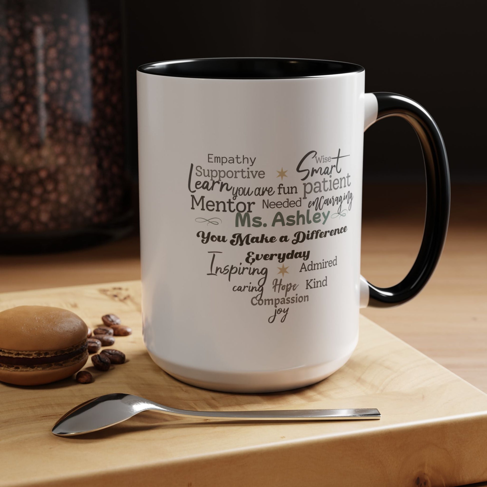 Personalized Heart Word Cloud Accent Mug – Custom Name Gift for Teachers, Therapists & Mentors, Black Handle, 11oz & 15oz Printify