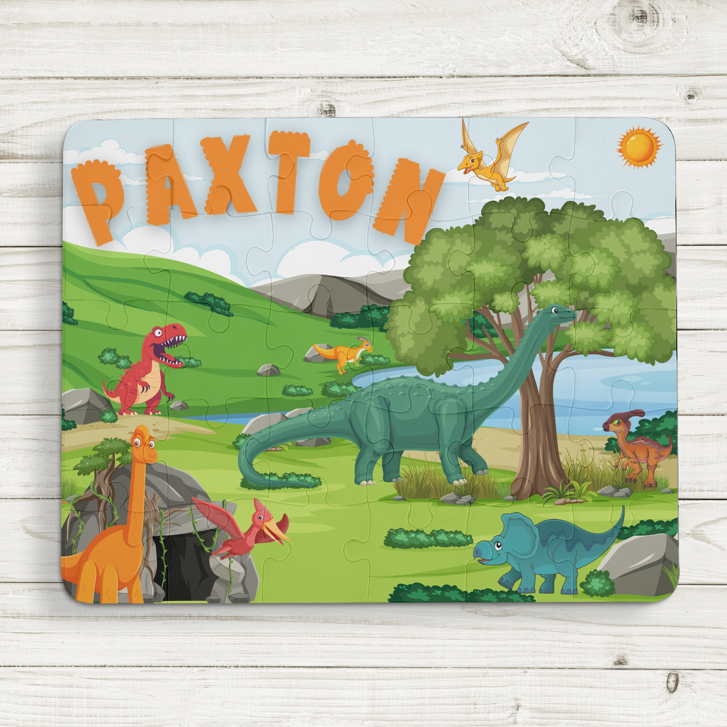 Personalized Kids' Dinosaur Puzzle – 30 Pieces Educational Gift for Child Printify