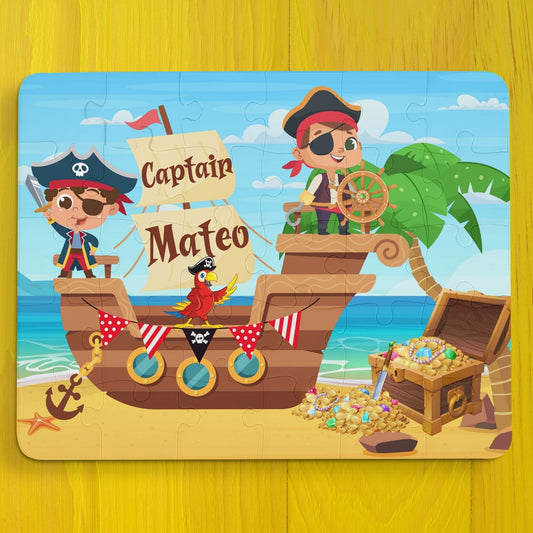 Personalized Kids Pirate Ship and Treasure Puzzle – 30 Piece Custom Name Jigsaw Printify
