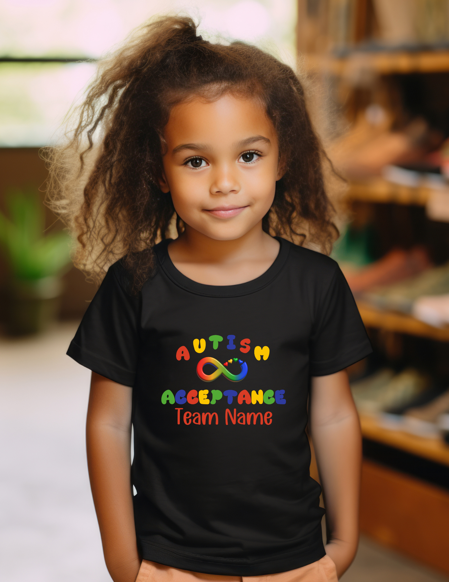 Personalized Autism Acceptance Team Top - Rainbow Infinity Design - Custom Team Name Unisex Youth T-Shirt