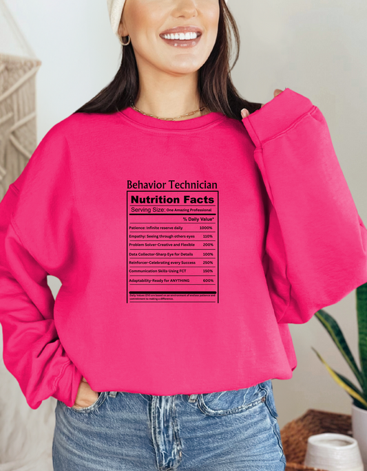 Behavior Technician Nutrition Facts" Unisex Sweater Affordable ABA Materials