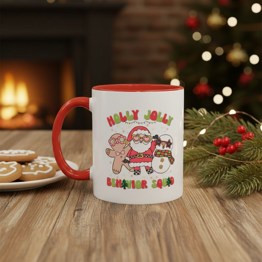 Personalized Holly Jolly Behavior Squad Accent Mug – Custom Holiday Gift for ABA Teams & Therapists Affordable ABA Materials