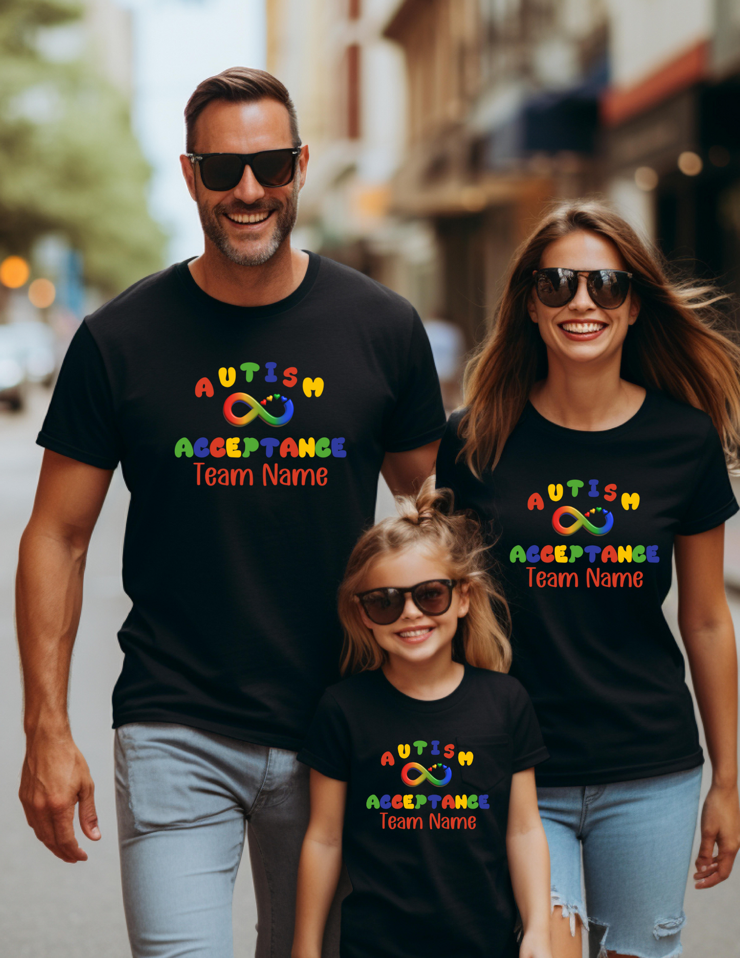 Personalized Autism Acceptance Team Top - Rainbow Infinity Design - Custom Team Name Unisex Adult t-shirt