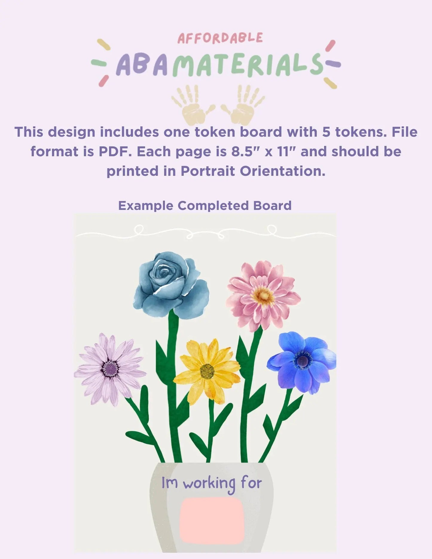 Flower Themed Token Board, Token Economy Token System Reward Board Reward Chart Printable Reward Board Printable PDF I'm Working for Board My Store