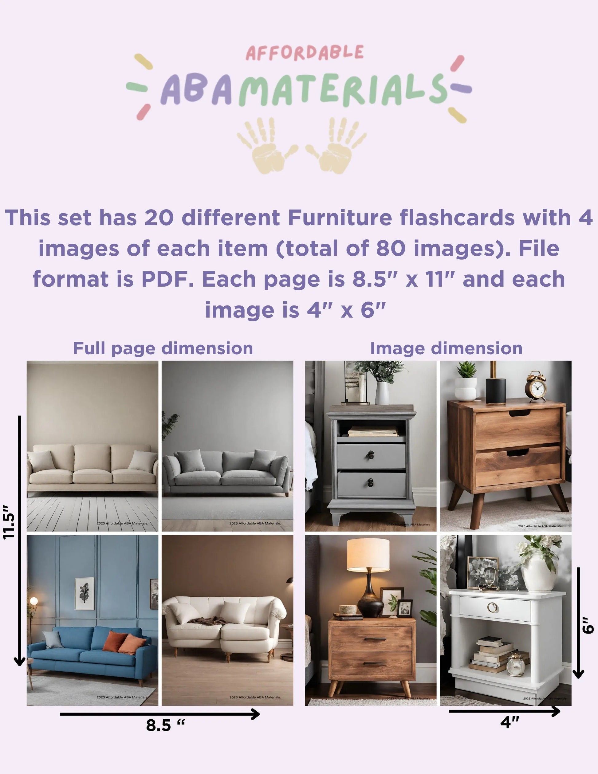 Furniture Printable Flash Cards - 20 Furniture Flashcards for Kids Print at home Flash Card Set for Teachers and Parents My Store