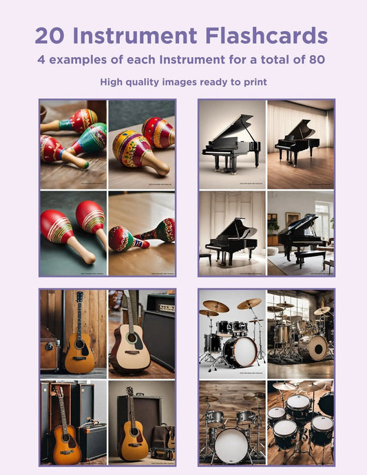 Musical Instrument Printable Flash Cards- 20 Picture Cards of Instruments for Music Lovers Visual Aide Montessori Cards Flashcards for Kids My Store