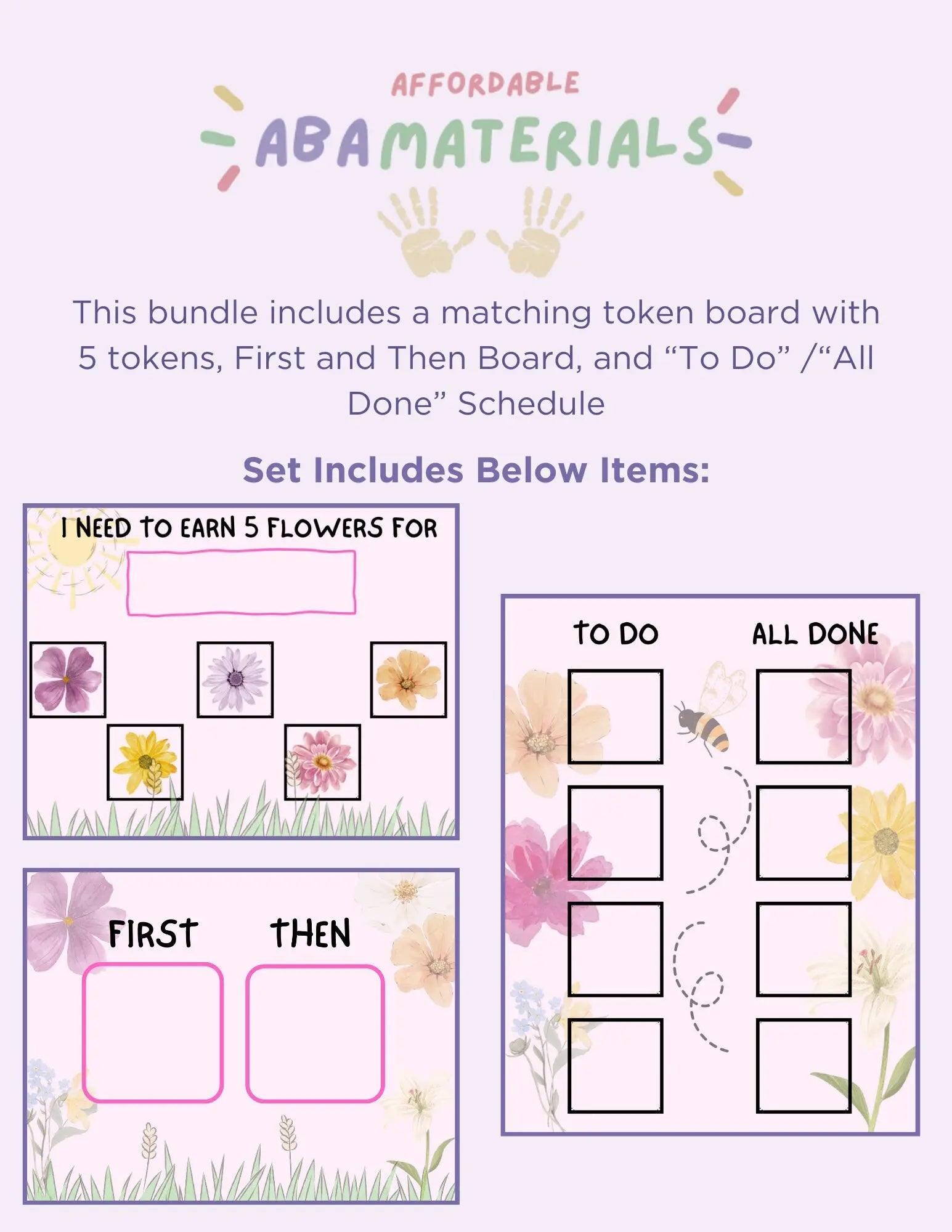 Cute Spring Flower Themed Bundle- Printable 5 Piece Token Economy System, Schedule Board, and First and Then Board Matching Set My Store