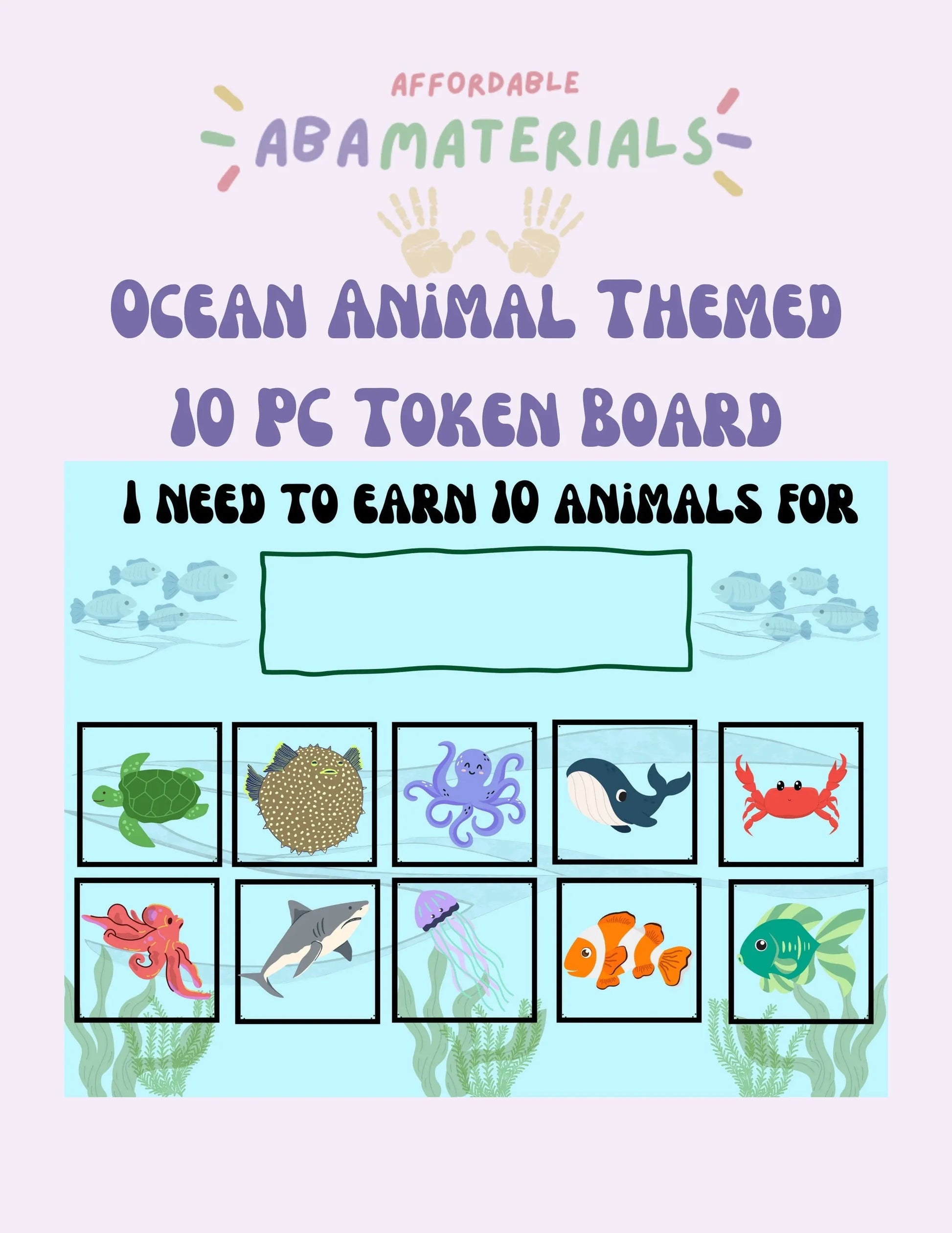 Adorable Ocean Animal Token Board for Kids - Printable Behavior Reward System 10 pc Token Economy Ocean Themed "I'm Working for" Board My Store