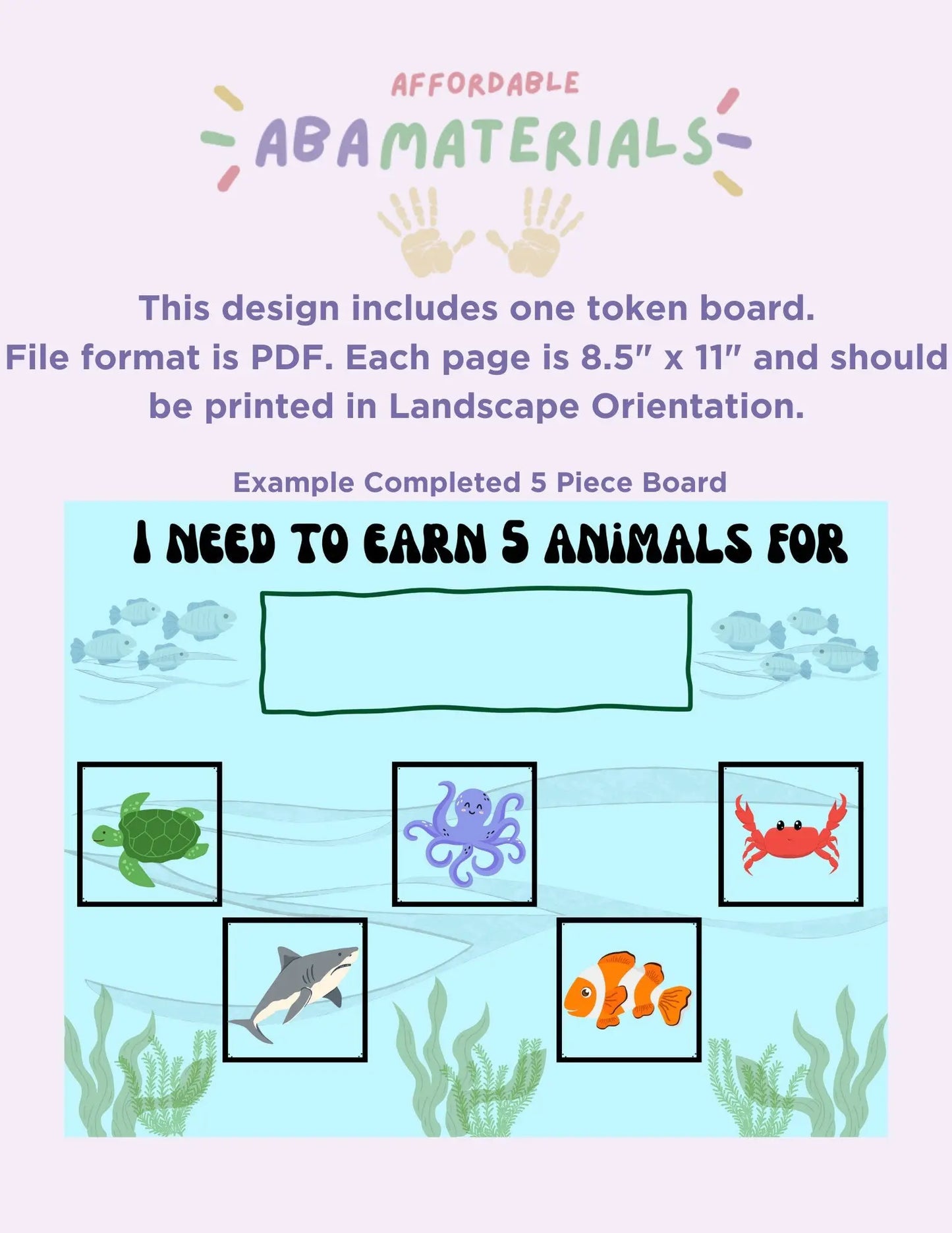 Ocean Animal Themed Token Board - Printable Fun and Functional Behavior Reward System 5 pc Token Economy "I'm Working for" Board My Store