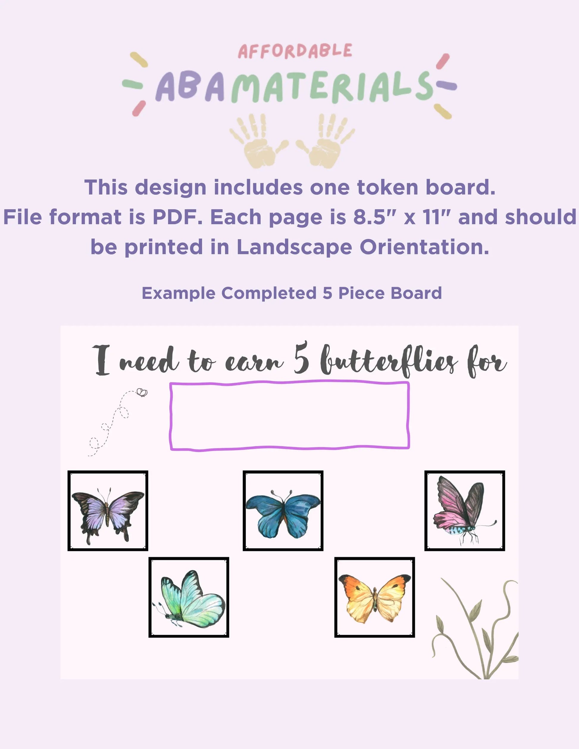 Butterfly Themed Token Board - Printable Springtime Behavior Reward System Featuring Butterflies 5 pc Token Economy "I'm Working for" Board My Store