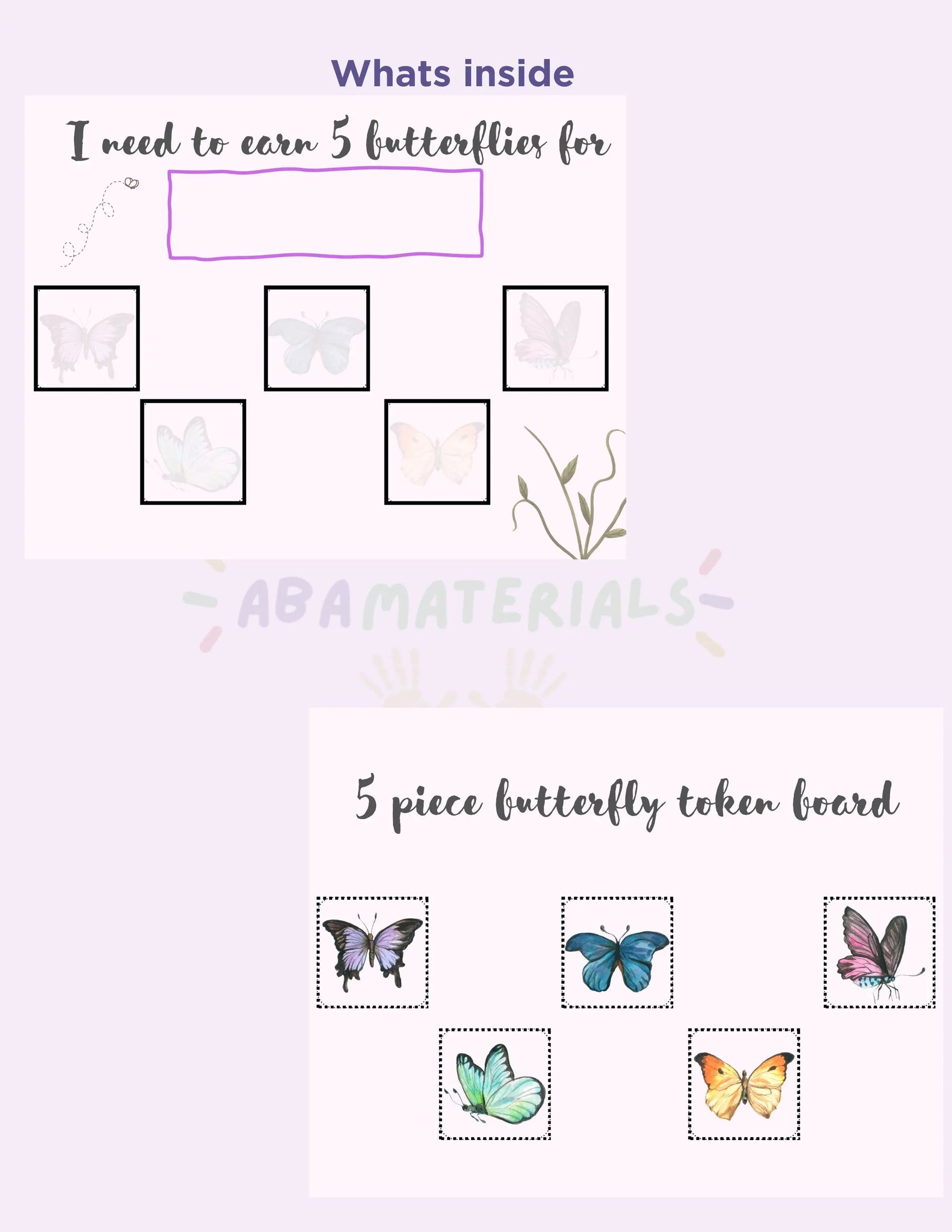 Butterfly Themed Token Board - Printable Springtime Behavior Reward System Featuring Butterflies 5 pc Token Economy "I'm Working for" Board My Store