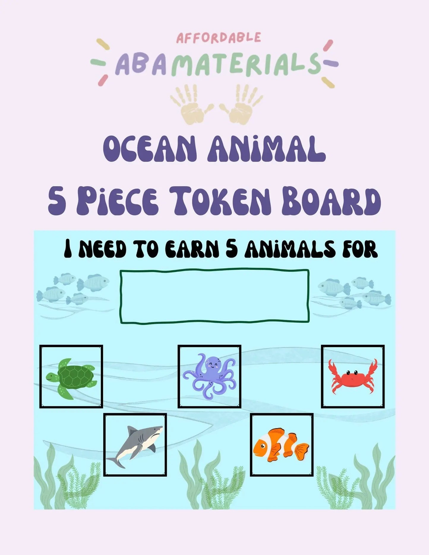Ocean Animal Themed Token Board - Printable Fun and Functional Behavior Reward System 5 pc Token Economy "I'm Working for" Board My Store
