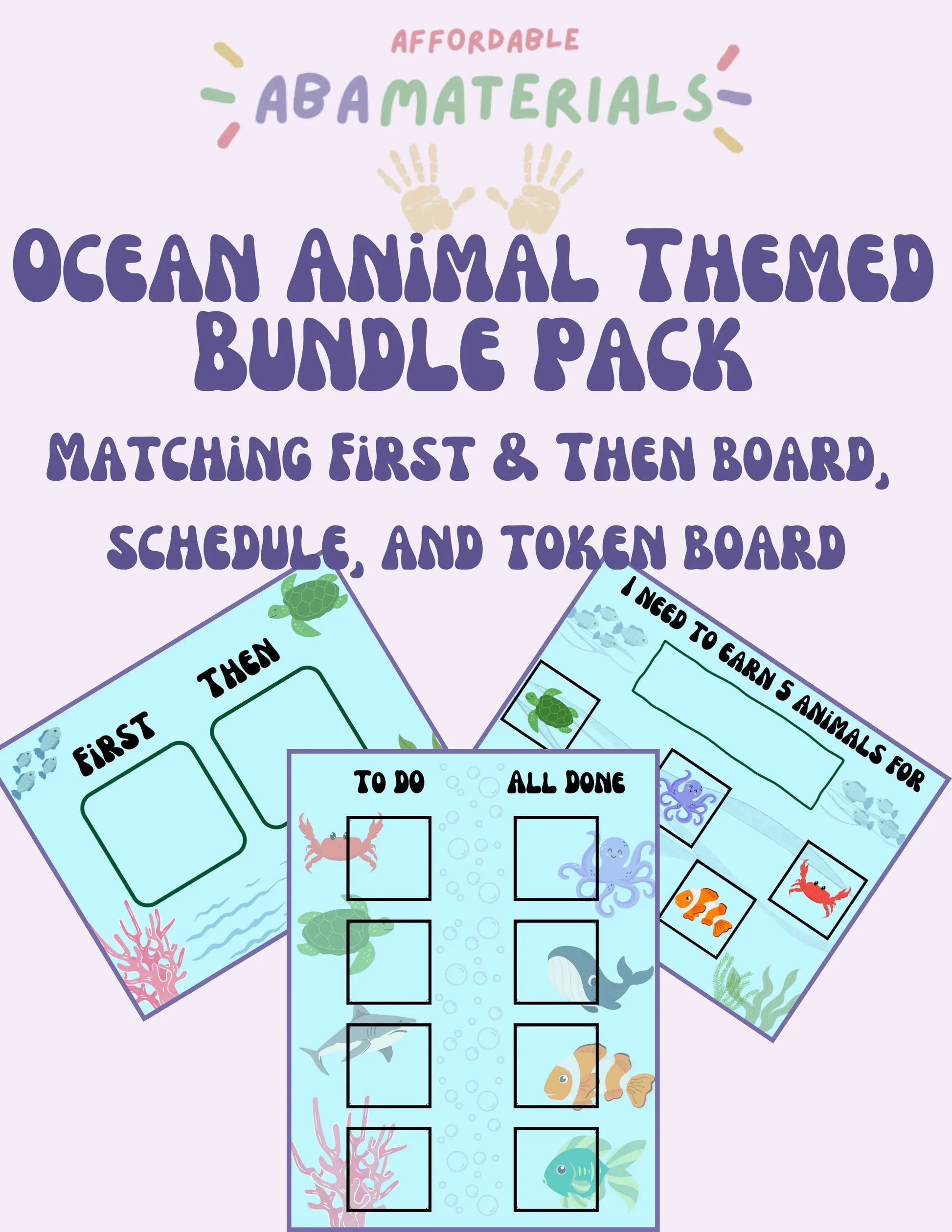 Adorable Ocean Animal Bundle Pack: Printable MEGA Bundle with Matching First-Then Board, Schedule, and Token Board Perfect for Kids or Adult My Store