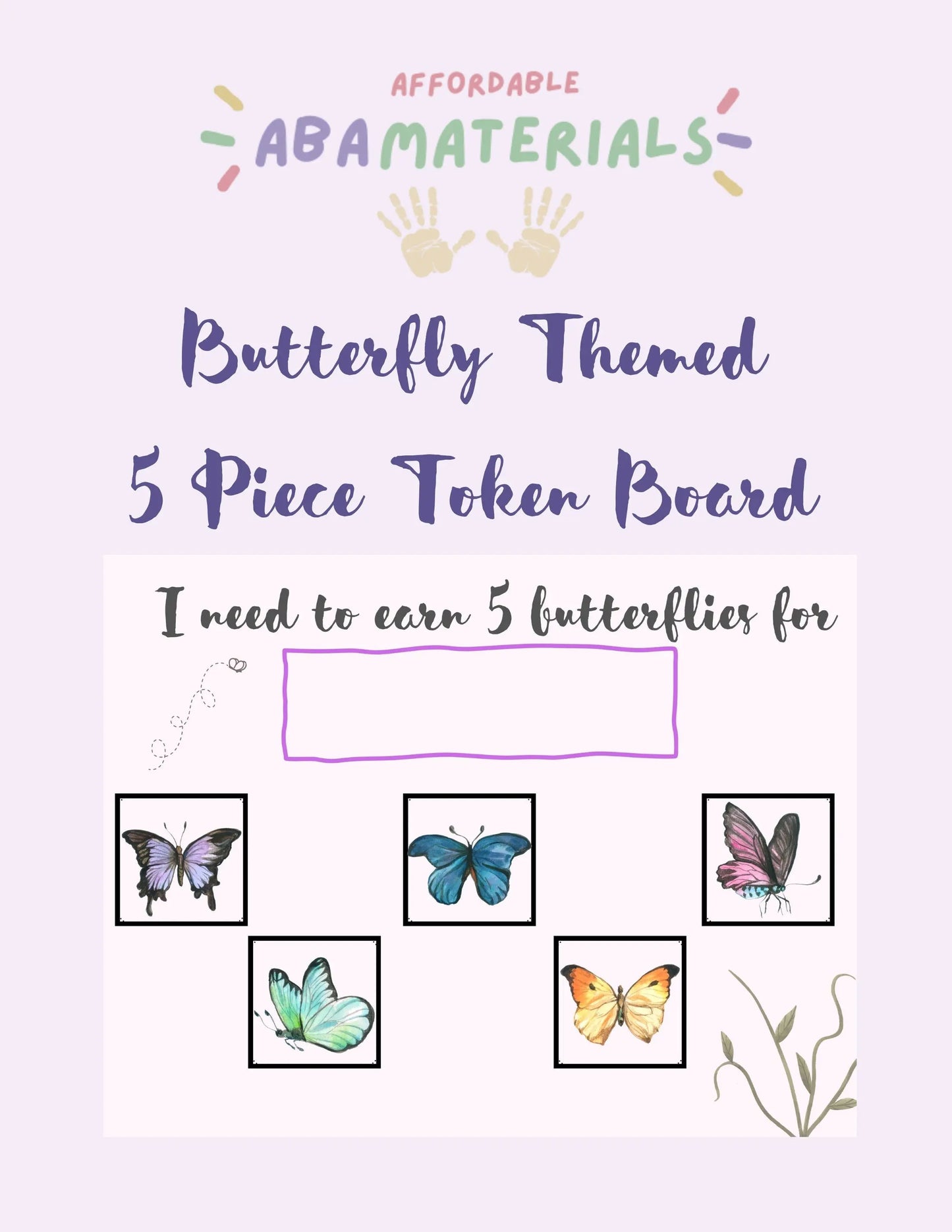 Butterfly Themed Token Board - Printable Springtime Behavior Reward System Featuring Butterflies 5 pc Token Economy "I'm Working for" Board My Store