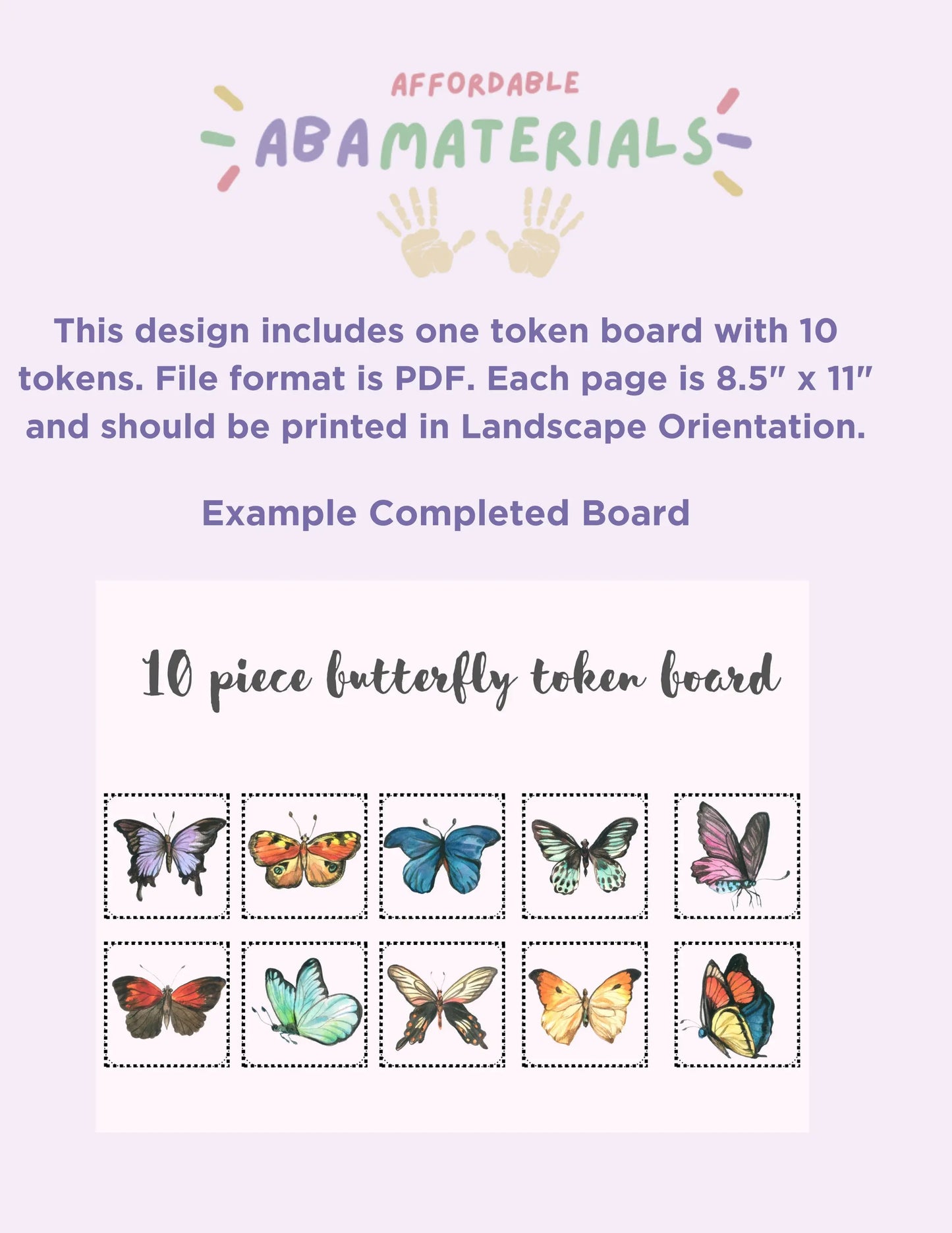 Printable Springtime Behavior Reward Chart- Butterfly Themed Token Board Featuring Butterflies 10 pc Token Economy "I'm Working for" Board My Store