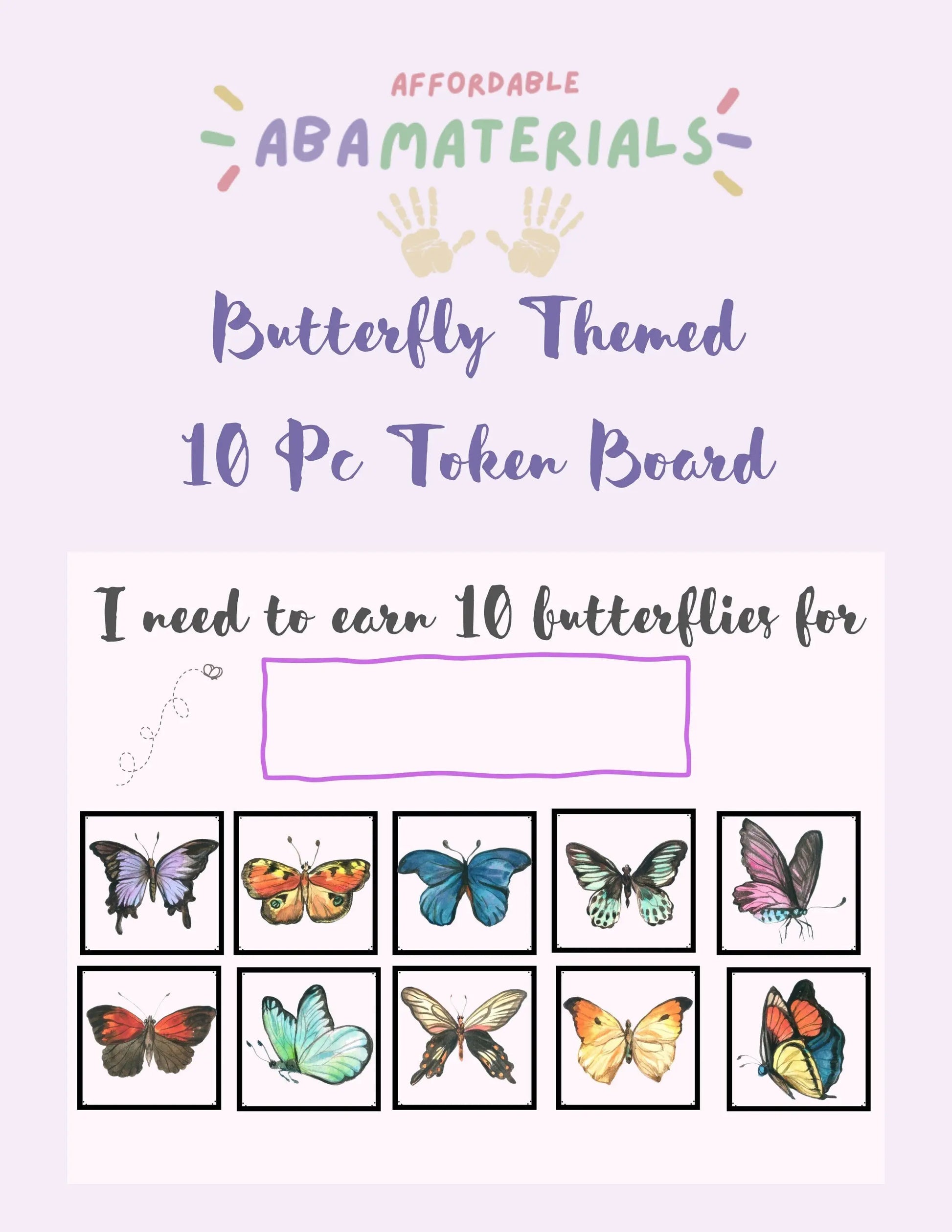 Printable Springtime Behavior Reward Chart- Butterfly Themed Token Board Featuring Butterflies 10 pc Token Economy "I'm Working for" Board My Store