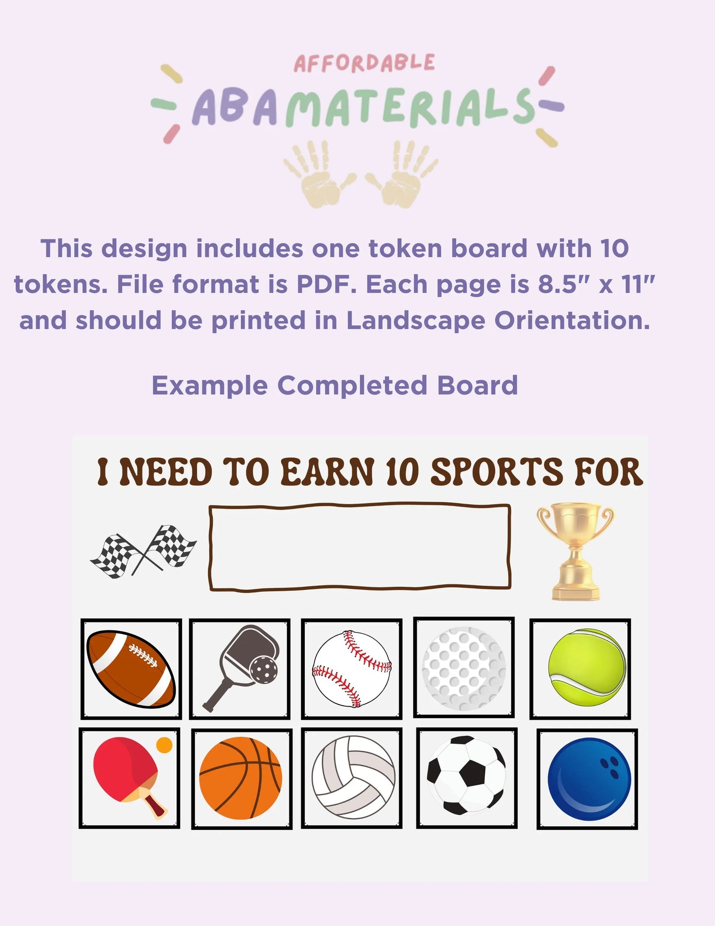 Sports Themed Behavior Reward Chart- Printable Athletic Themed Token Board Fun Recreational 10 pc Token Economy "I'm Working for" Board My Store