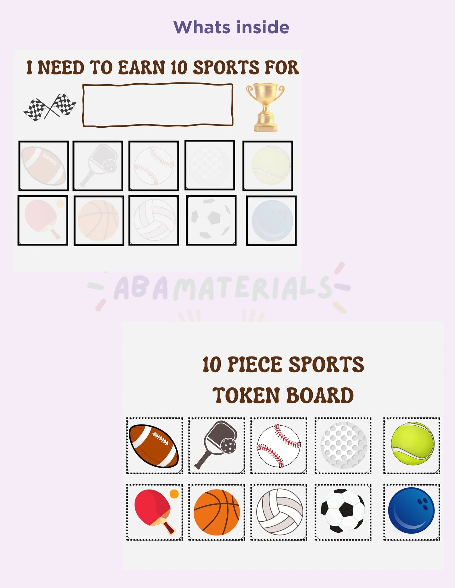 Sports Themed Behavior Reward Chart- Printable Athletic Themed Token Board Fun Recreational 10 pc Token Economy "I'm Working for" Board My Store