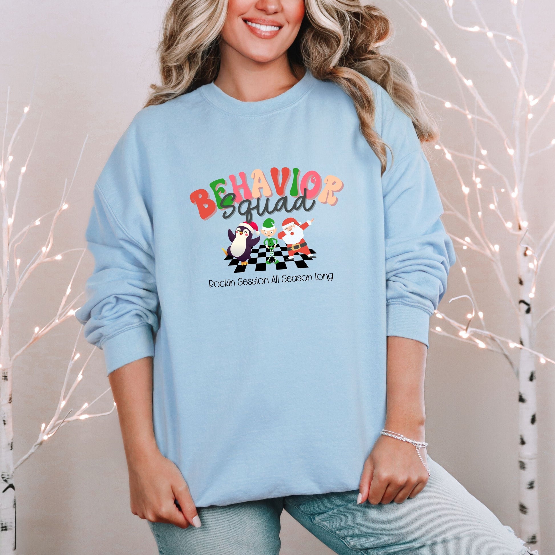 Behavior Squad Christmas Sweatshirt – Rockin’ Session All Season Long Holiday Unisex Crewneck for ABA Professionals & Teams Affordable ABA Materials