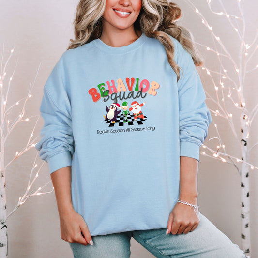 Behavior Squad Christmas Sweatshirt – Rockin’ Session All Season Long Holiday Unisex Crewneck for ABA Professionals & Teams Affordable ABA Materials