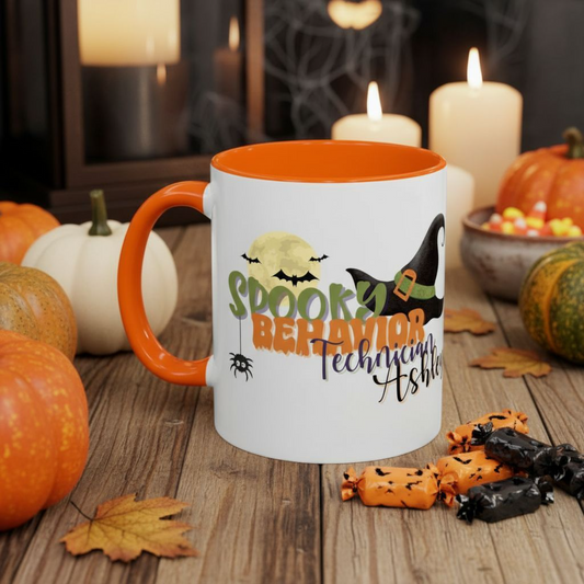 Personalized Spooky Behavior Technician Halloween Mug – Witch Hat & Moon Design – Custom ABA Accent Mug for Fall Affordable ABA Materials