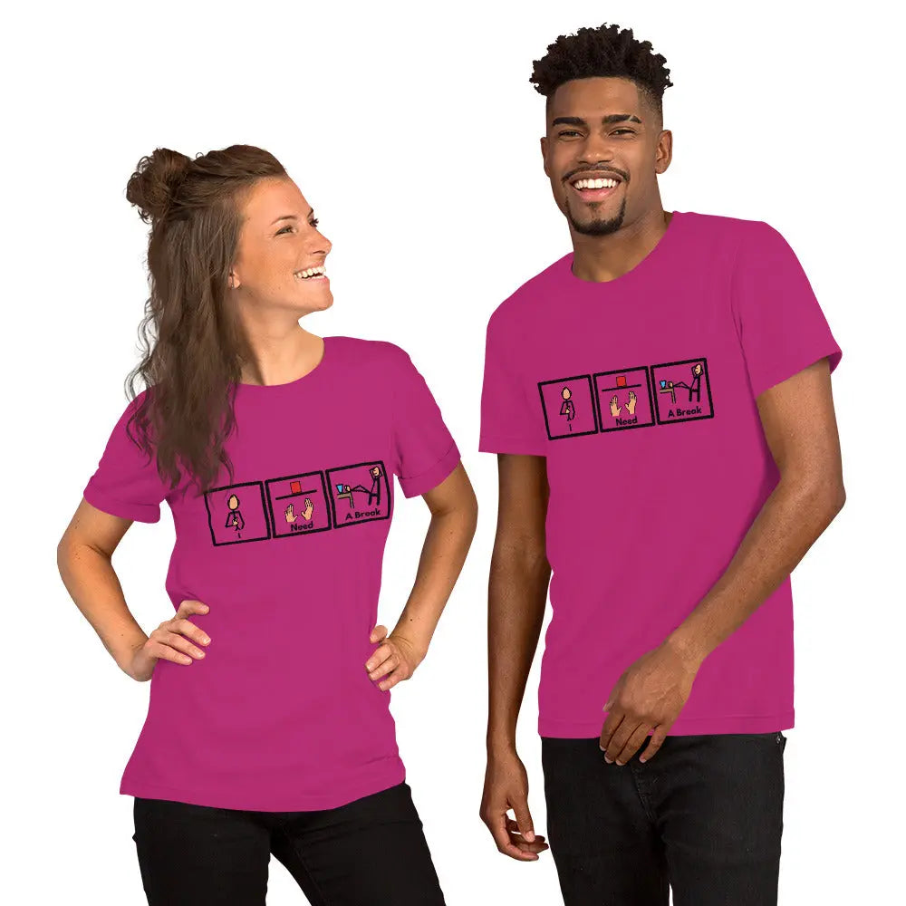 Comfortable Unisex T-Shirt with Picture Communication Symbol stating "I Need a Break" this Fun Shirt is the Perfect Gift or Present for Self Affordable ABA Materials