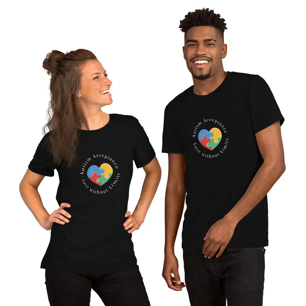 Autism Acceptance Unisex T-Shirt - Spread Love Without Limits Thoughtful Gift for Supporter of Autism Neurodiversity Shirt Inclusion T-Shirt Affordable ABA Materials