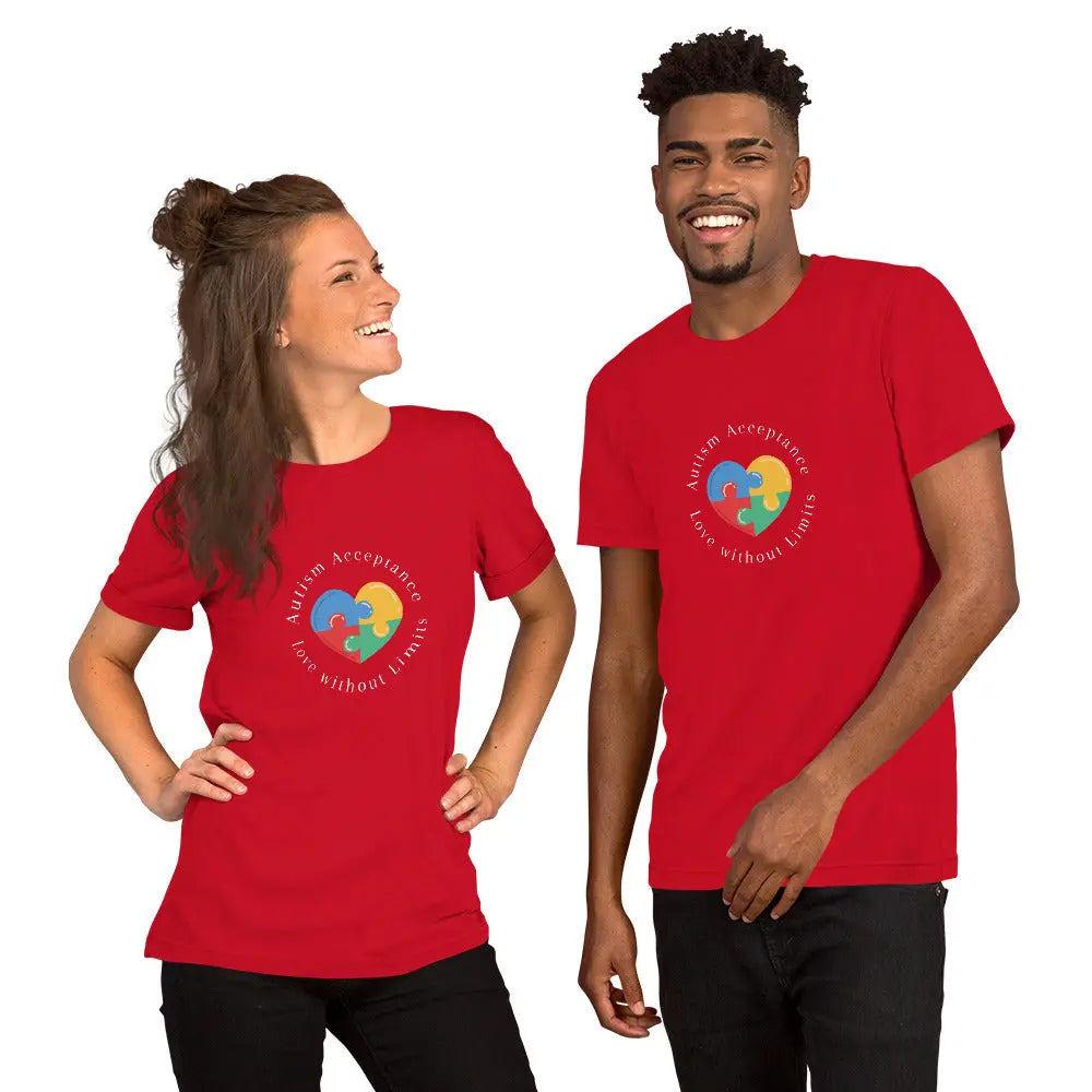 Autism Acceptance Unisex T-Shirt - Spread Love Without Limits Thoughtful Gift for Supporter of Autism Neurodiversity Shirt Inclusion T-Shirt Affordable ABA Materials