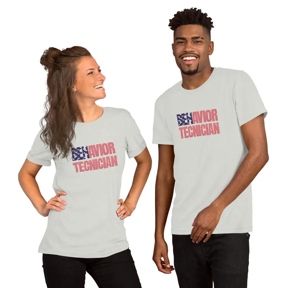 Patriotic Flag Shirt for Behavior Technicians-Red White and Blue Shirt for Patriotic Celebrations Perfect Tee for Summer Months Affordable ABA Materials