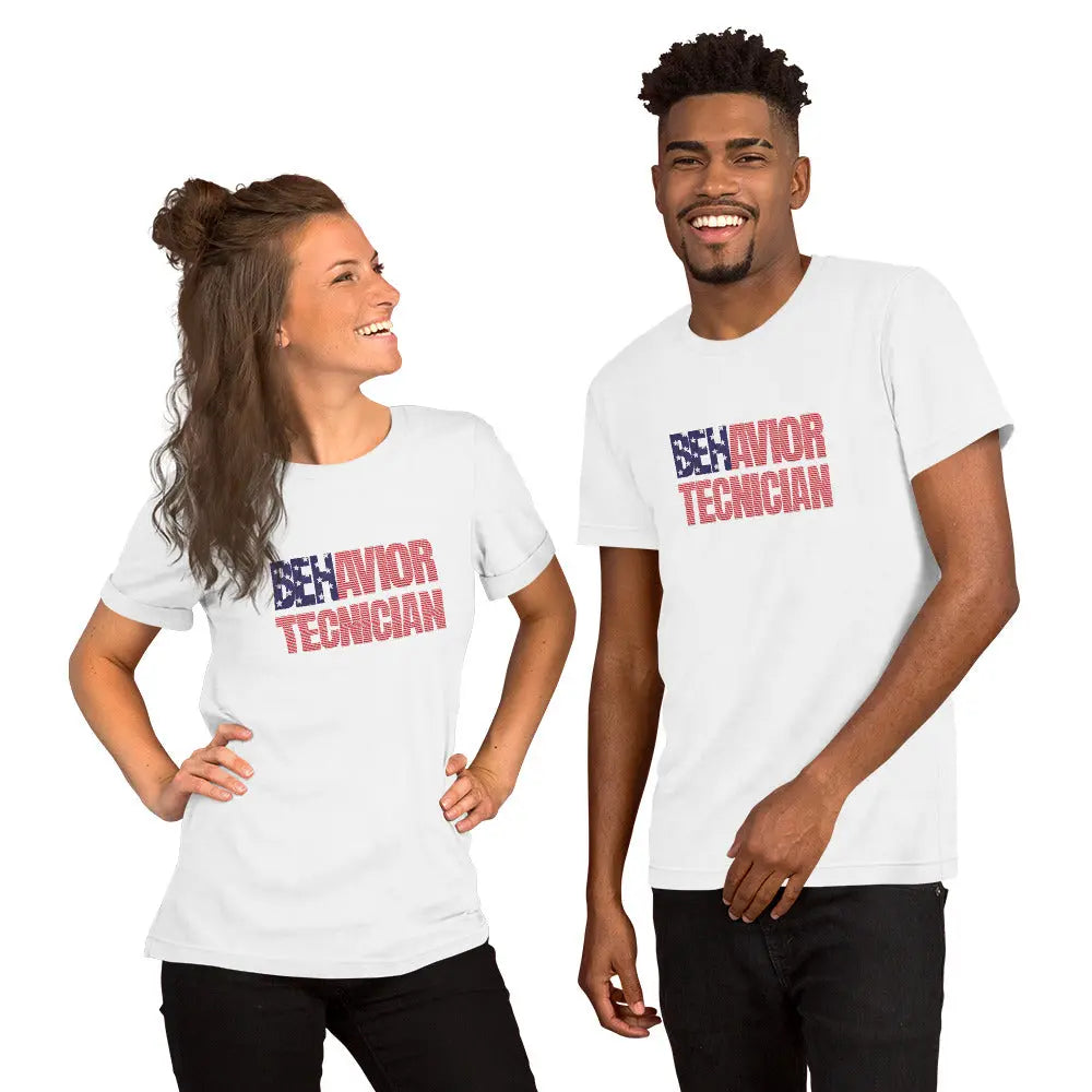 Patriotic Flag Shirt for Behavior Technicians-Red White and Blue Shirt for Patriotic Celebrations Perfect Tee for Summer Months Affordable ABA Materials