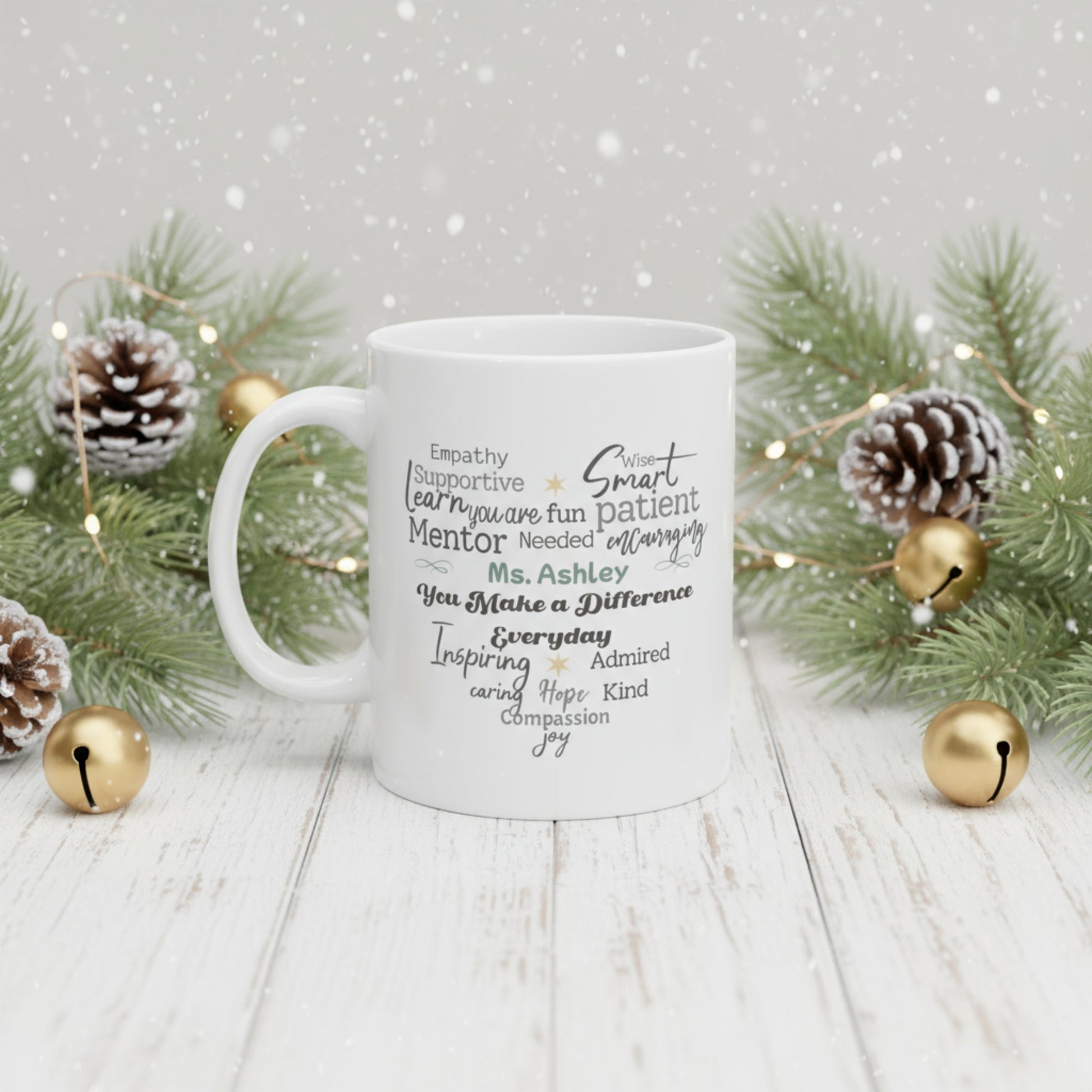 Custom Heart Word Cloud Mug – Personalized Name Gift for Mentors, Teachers & Caregivers Printify